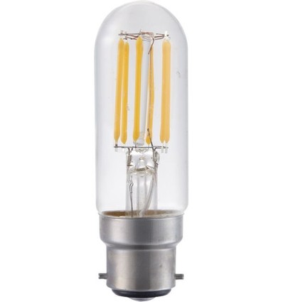 B22d 5W dimbar LED filament rørpære - 9,5cm, 2700K, klart glass