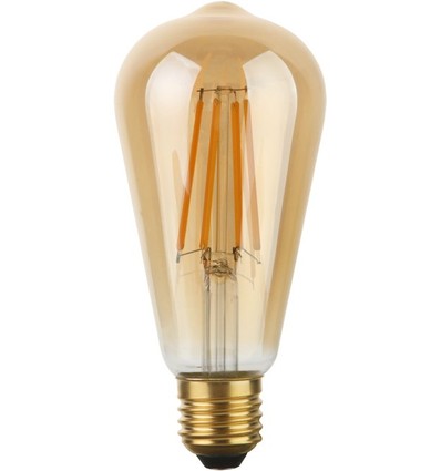 E27 8W dimbar LED Rustika-pære - ST64, 640lm, 2200K, gullglass, filament