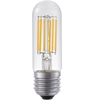 E27 5W dimbar LED rørpære - 9,5cm, filament, klart glass, 2700K
