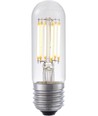 E27 5W dimbar LED rørpære - 9,5cm, filament, klart glass, 2700K