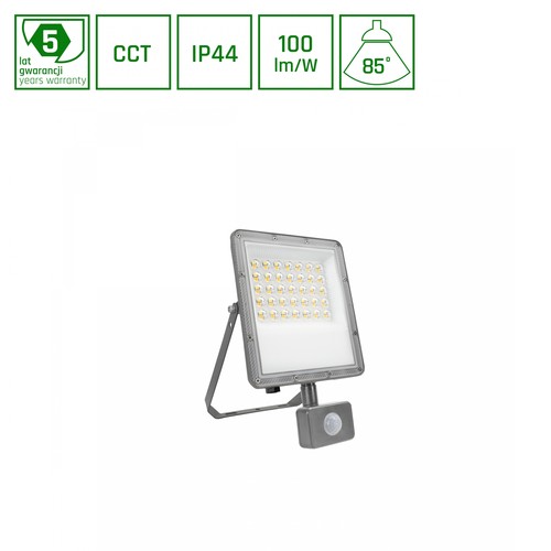 30W NOCTIS MAX lyskaster med PIR-sensor - IP44, CCT, grå, bevegelsessensor