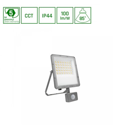 30W NOCTIS MAX flomlys med PIR-sensor - IP44, CCT, grå