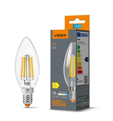 E14 6W filament kronepære - C37, nøytral hvit