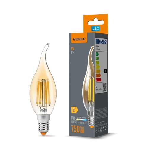 E14 6W LED kronepære filament - C37, bronseglass, ekstra ekstra varmhvit
