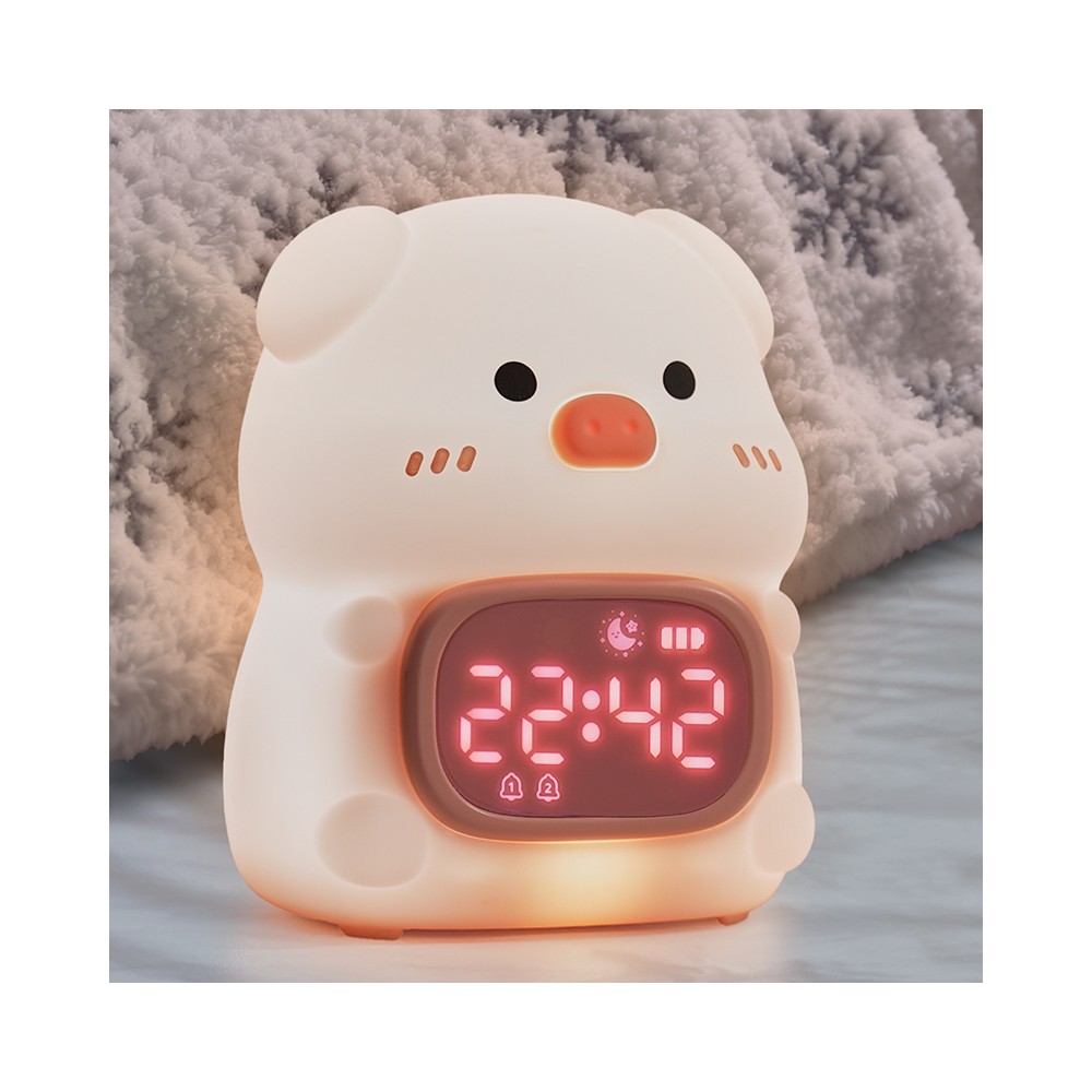 MOCHI Gris nattlampe med klokke - Fargeskift + varmhvit, Silikon, touch dimbar, IP20 innendørs - Dimbar : Dimbar, Kulør : RGB + Nøytral Hvit