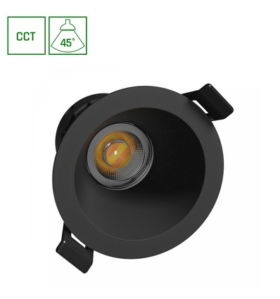 7W Fiale Core CCT indbygningsspot - Ø9cm, Sort, 3-i-1 CCT, Hull: Ø7,5 cm, 45 grader beam