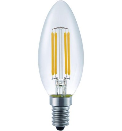 E14 4W dimbar LED kronepære - C35, filament, 350lm, 2200K, klart glass