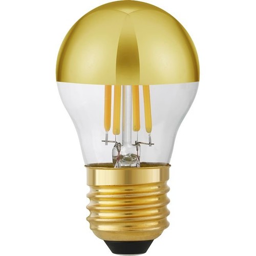 E27 4W dimbar LED kronepære - Toppforspeilet gull, G45, filament, 2500K
