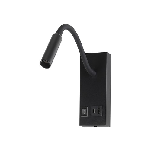 V-Tac 3W LED sengelampe med USB/PD-lading - CREE chip, sort, 3000K, inkl. lyskilde