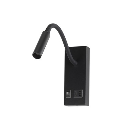 3W LED sengelampe med USB-A og USB-C ladeport - CREE chip, sort, inkl. lyskilde