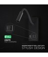 3W LED sengelampe med USB-A og USB-C ladeport - CREE chip, sort, inkl. lyskilde