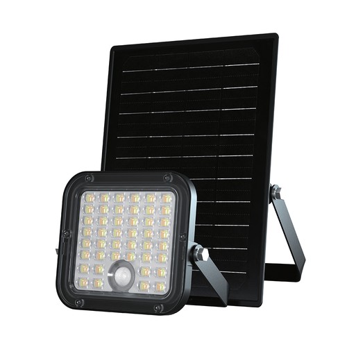 30W Solara CCT LED-lyskaster med solcelle - 6.4V, IP65, sort, fjernkontroll, CCT-fargebytte, inkl. batteri