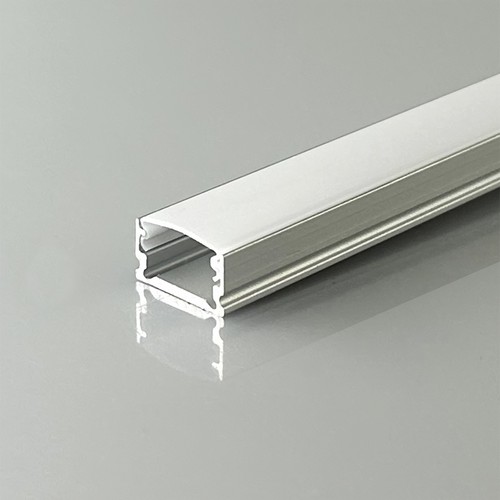 2m alu-profil til LED-strips, utenpåliggende - Sølv, inkl. diffuser, 13,2 x 7 mm