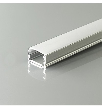 2m alu-profil til LED-strips, utenpåliggende - Sølv, inkl. diffuser, 13,2 x 7 mm