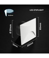3W LED innfelt spot for trapper, kvadratisk - IP65, hvit, 3000K