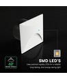 3W LED innfelt spot for trapper, kvadratisk - IP65, hvit, 3000K