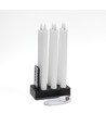 3-pakning hvite LED stearinlys, flammeeffekt - Ø2,2cm, Høyde: 24,5cm, kronelys, inkl. fjernkontroll, timer