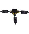 Sort rund koblingsboks, 5 ledere - For sammenkobling av ledninger, DALI/1-10V dimming, IP68 vanntett