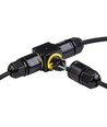 Sort rund koblingsboks, 5 ledere - For sammenkobling av ledninger, DALI/1-10V dimming, IP68 vanntett