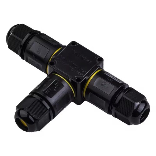 Sort T-koblingsboks, 3-leder - IP68 vanntett, for skjøting av ledninger, Ø4-8mm kabel