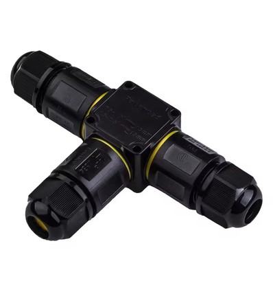 Sort T-koblingsboks, 3-leder - IP68 vanntett, for skjøting av ledninger, Ø4-8mm kabel