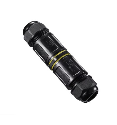 Sort rund koblingsboks, 5 ledere - For sammenkobling av ledninger, DALI/1-10V dimming, IP68 vanntett