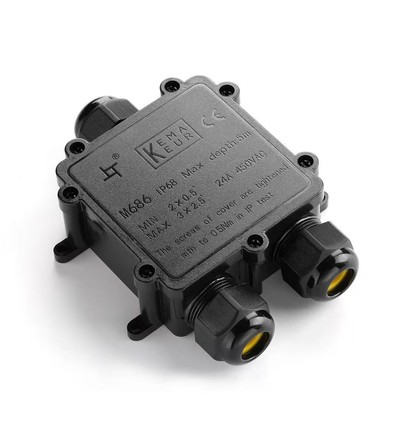 Sort koblingsboks for viderekobling, 3-leder - IP68 vanntett, for skjøting av ledninger, Ø4-8mm kabel