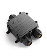 Sort rund koblingsboks, 5 ledere - For sammenkobling av ledninger, DALI/1-10V dimming, IP68 vanntett