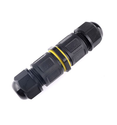 Sort rund koblingsboks, 5 ledere - For sammenkobling av ledninger, DALI/1-10V dimming, IP68 vanntett