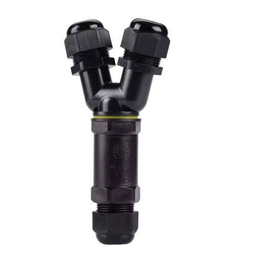 Sort Y-koblingsboks, 3-leder - IP68 vanntett, for skjøting av ledninger, Ø8-12mm kabel