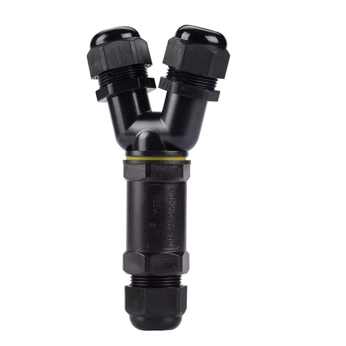 Sort Y-koblingsboks, 5-leder - IP68 vanntett, for skjøting av ledninger, Ø8-12mm kabel