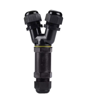 Sort Y-koblingsboks, 3-leder - IP68 vanntett, for skjøting av ledninger, Ø8-12mm kabel