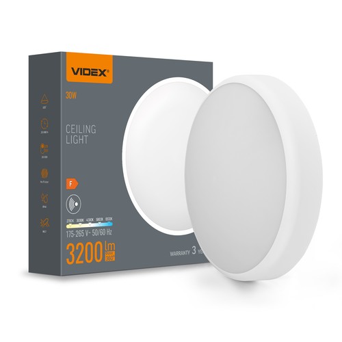 30W LED taklampe med sensor - 5CCT, hvit kant, innebygd bevegelsessensor