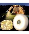 Campinglampe m. 10 meter lyskjede - oppladbar, IP64, hvit