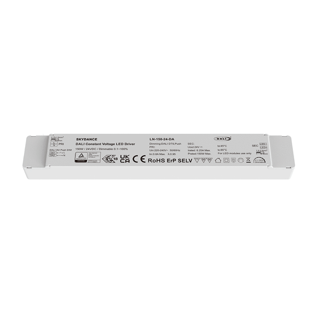 150W / 24V DC dimbar strømforsyning - 6.25A, IP20, DALI2 + push dim, flicker free