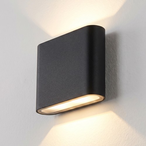 8W DuoLume vegglampe - Kvadrat, IP65, sort, opp/ned, inne/ute, inkl. lyskilde