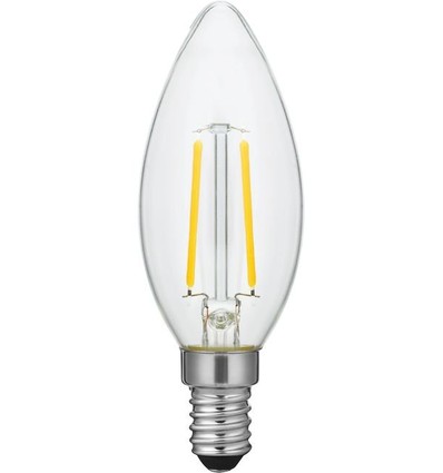 E14 2W dimbar LED-kronepære - C35, filament, klart glass, 2500K