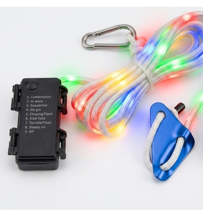 3m hvitt tau med RGB-lys - Med karabinkrok, maks. 80kg belastning