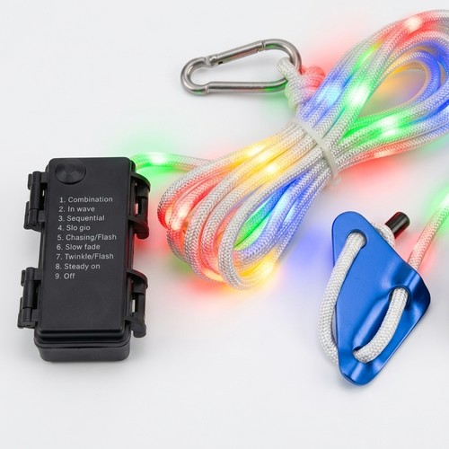5m hvitt tau med RGB-lys - Med karabinkrok, maks. 80kg belastning
