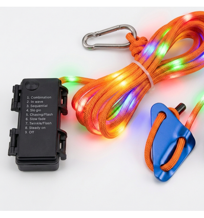 3m orange reb med RGB lys - Med karabinhage, maks. 80kg belastning