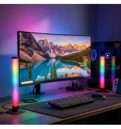 2 stk. ambient gamer bordlamper - RGB løpelys, 360° effekt, 33 cm