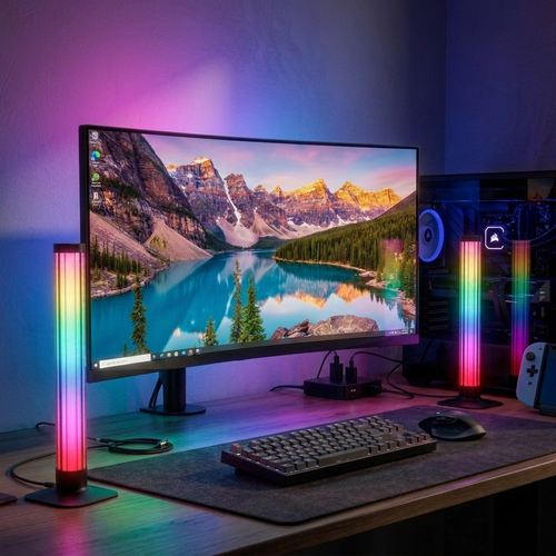 2 stk. ambient gamer bordlamper - RGB løpelys, 360° effekt, 43 cm