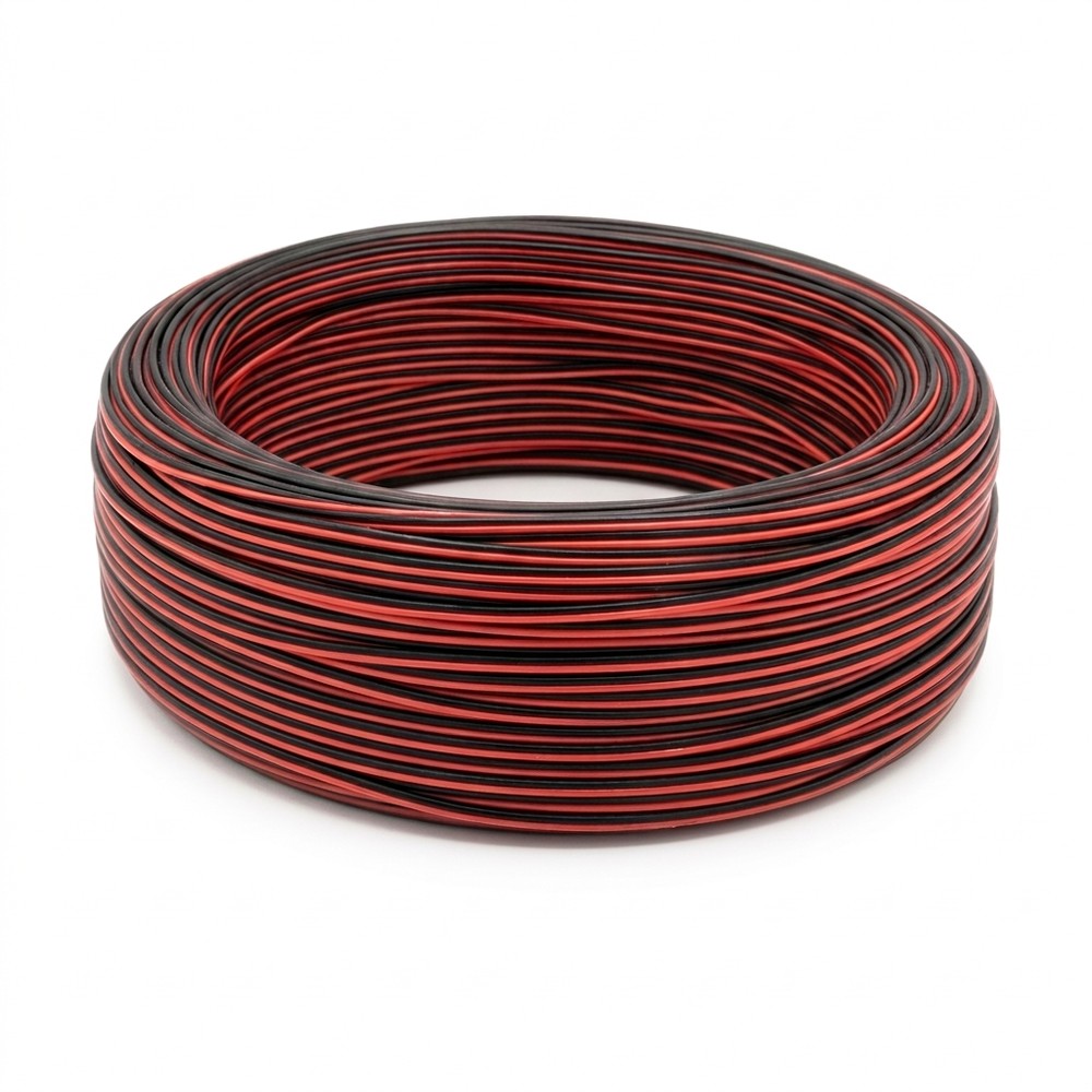100m 1,2mm² kabel rød/sort - 2-leder (16AWG), 12V-24V, til LED-strip