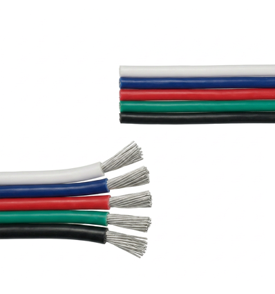 5m 1,2mm² RGBW kabel - 5-leder (16AWG), 12V-24V til LED-strip