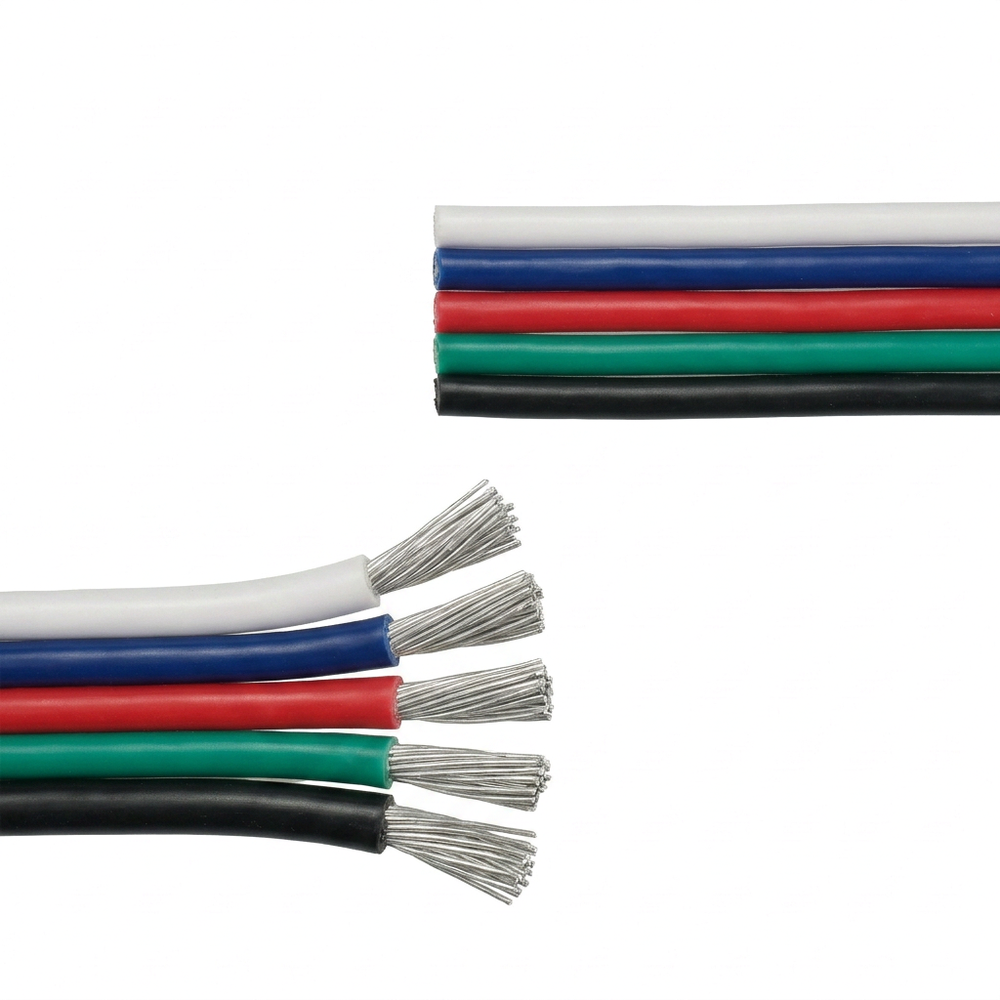 20m 1,2mm² RGBW kabel - 5-leder (16AWG), 12V-24V til LED-strip