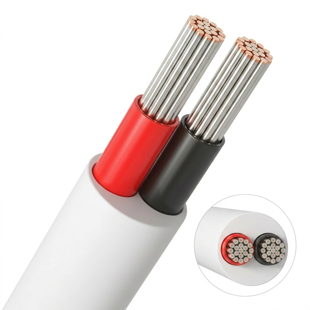 20m Kabel rød/svart, hvit rund - 2x0,35mm², 12V-24V, til LED-strip