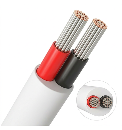 20m Kabel rød/svart, hvit rund - 2x0,35mm², 12V-24V, til LED-strip