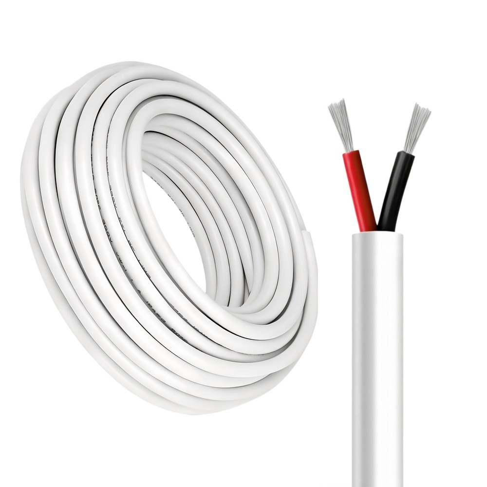 100m Kabel rød/svart, hvit rund - 2x0,35mm², 12V-24V, til LED-strip