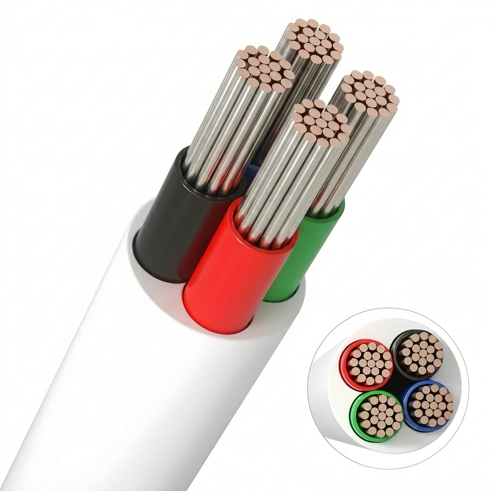 5m RGB-kabel, hvit rund - 4x0,35mm², 12V-24V til LED-strip