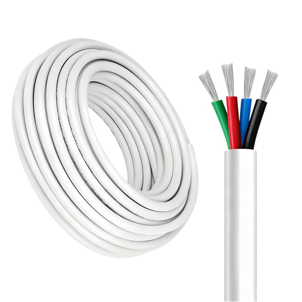 100m RGB-kabel, hvit rund - 4x0,35mm², 12V-24V til LED-strip